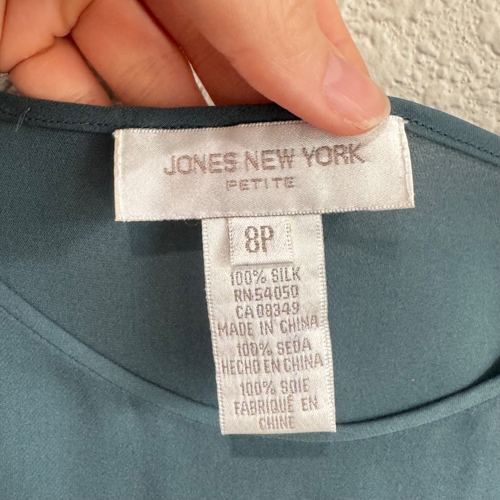 VTG Y2K Jones New York Petite Teal‎ Silk Camisole Tank Top 8P Dainty Fairycore - Picture 3 of 9